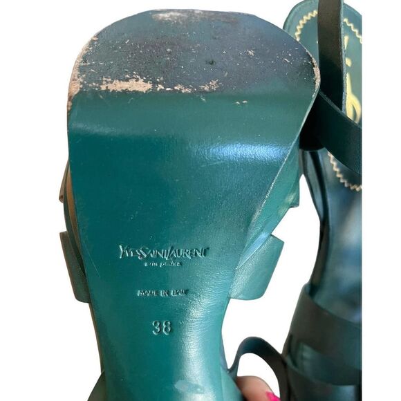 YSL Tribute Platform Leather Heels Sandals Shoes Size 38 7.5 Green - Picture 6 of 8